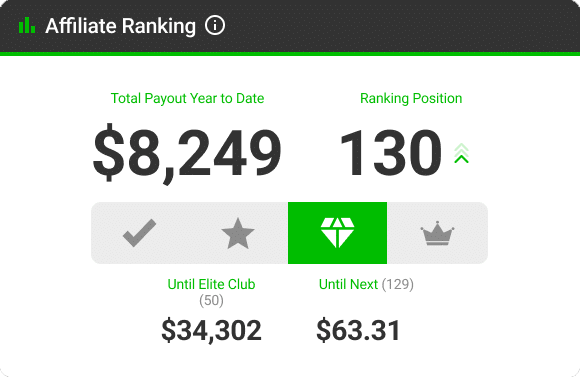 Exemple panel detailing information about the affiliate's rank and payouts